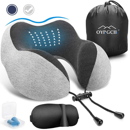 Travel Pillow, 100% Pure Memory Foam Neck Pillow, Soft & Breathable Cotton Cover
