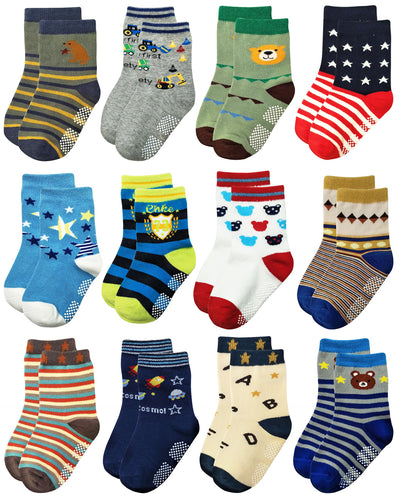Non Skid Anti Slip Crew Socks With Grips For Baby Toddlers Boys (3-5 Years)